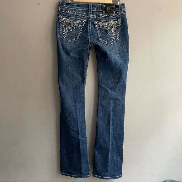 Miss Me Low Rise Easy Bootcut Blue Jeans with Jewels and Studs, size 26 tall - Picture 5 of 11